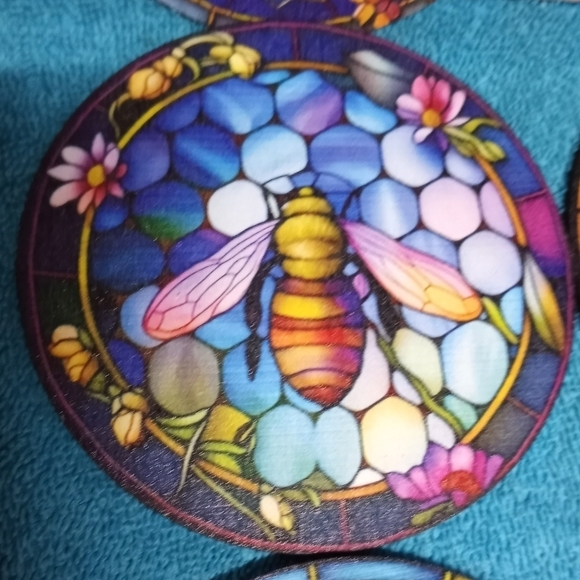 Colorful Bee Art Coasters Set Of 6 - Picture 7 of 8